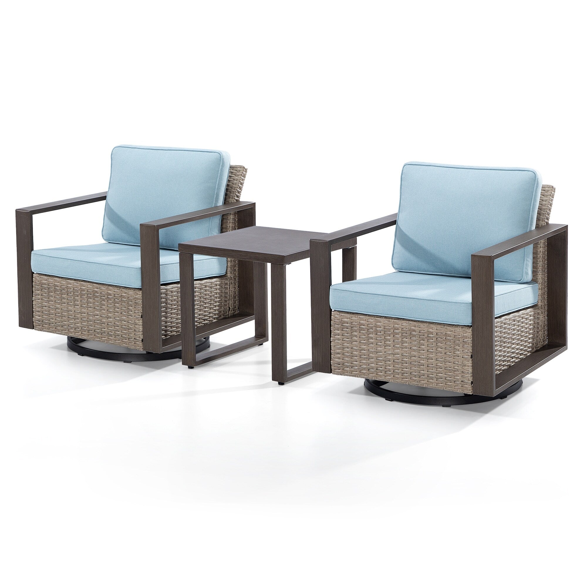 Ensemble de 3 chaises à bascule pivotantes d'extérieur Cozywor avec table d'appoint