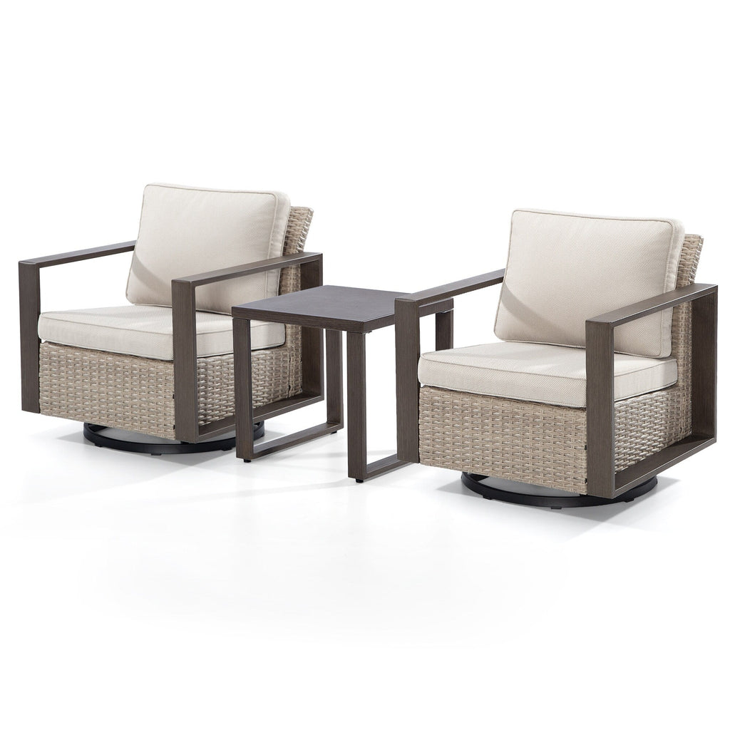 Ensemble de 3 chaises à bascule pivotantes d'extérieur Cozywor avec table d'appoint