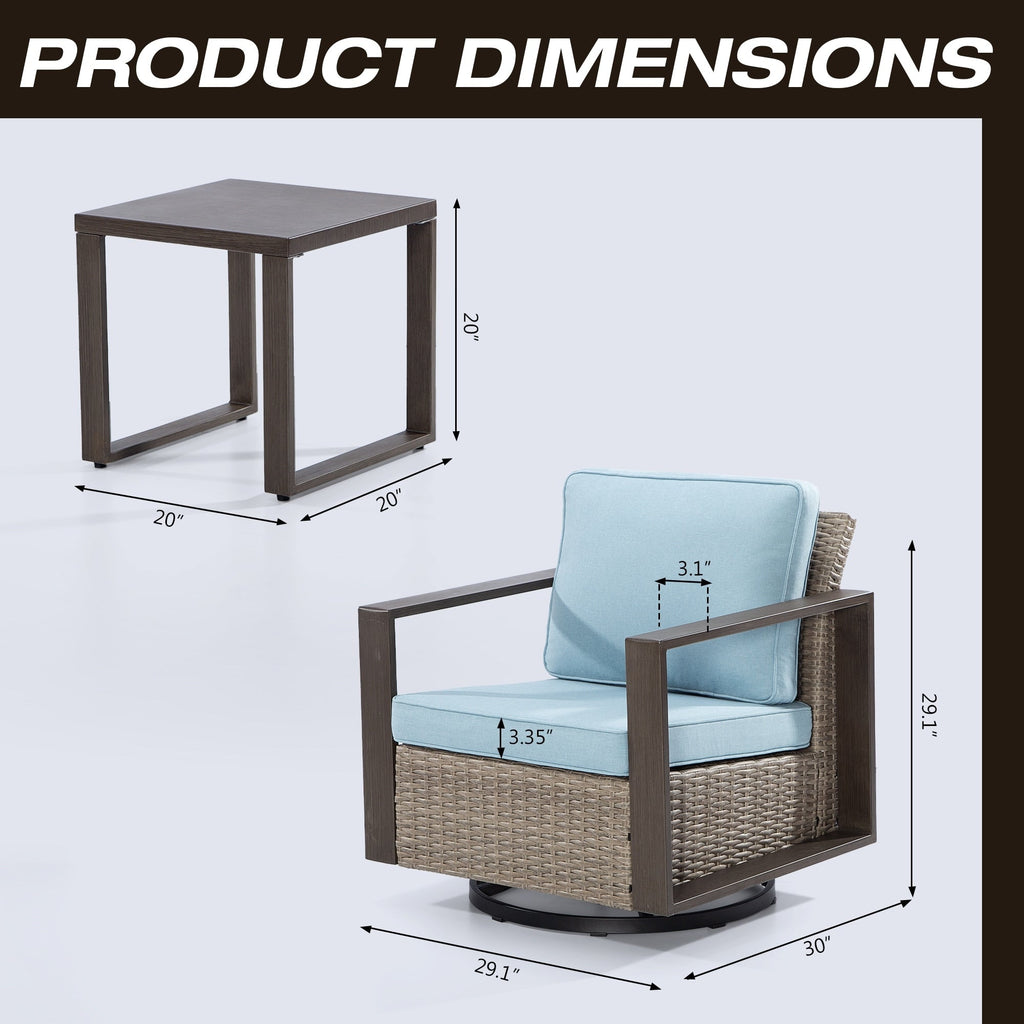 Ensemble de 3 chaises à bascule pivotantes d'extérieur Cozywor avec table d'appoint