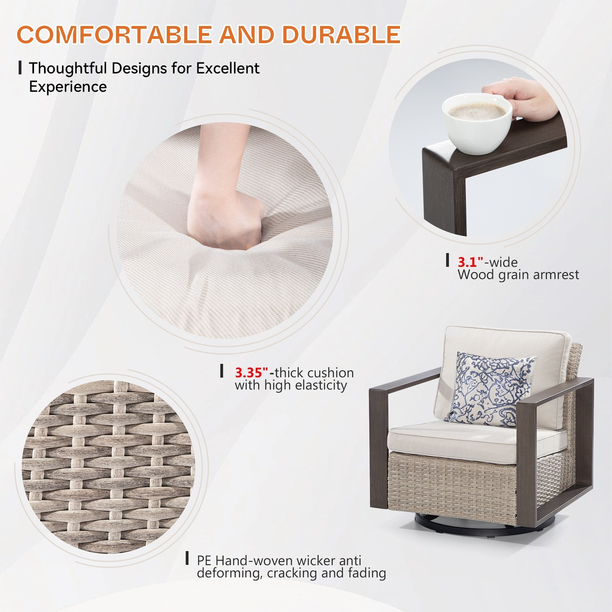 Ensemble de 3 chaises à bascule pivotantes d'extérieur Cozywor avec table d'appoint