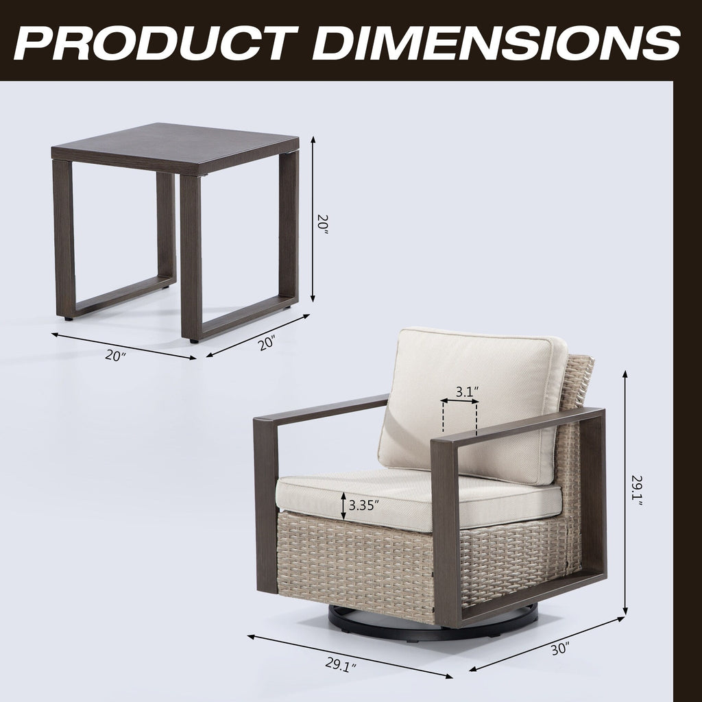 Ensemble de 3 chaises à bascule pivotantes d'extérieur Cozywor avec table d'appoint