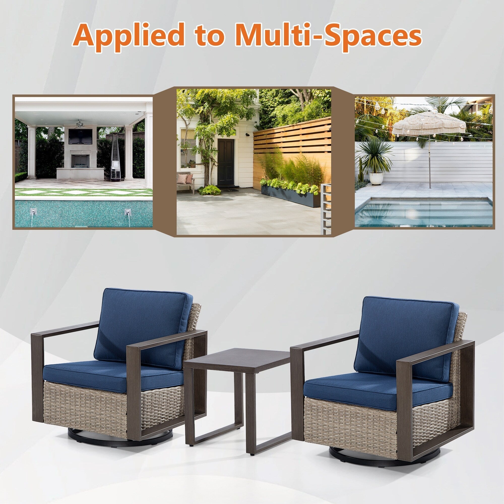 Ensemble de 3 chaises à bascule pivotantes d'extérieur Cozywor avec table d'appoint