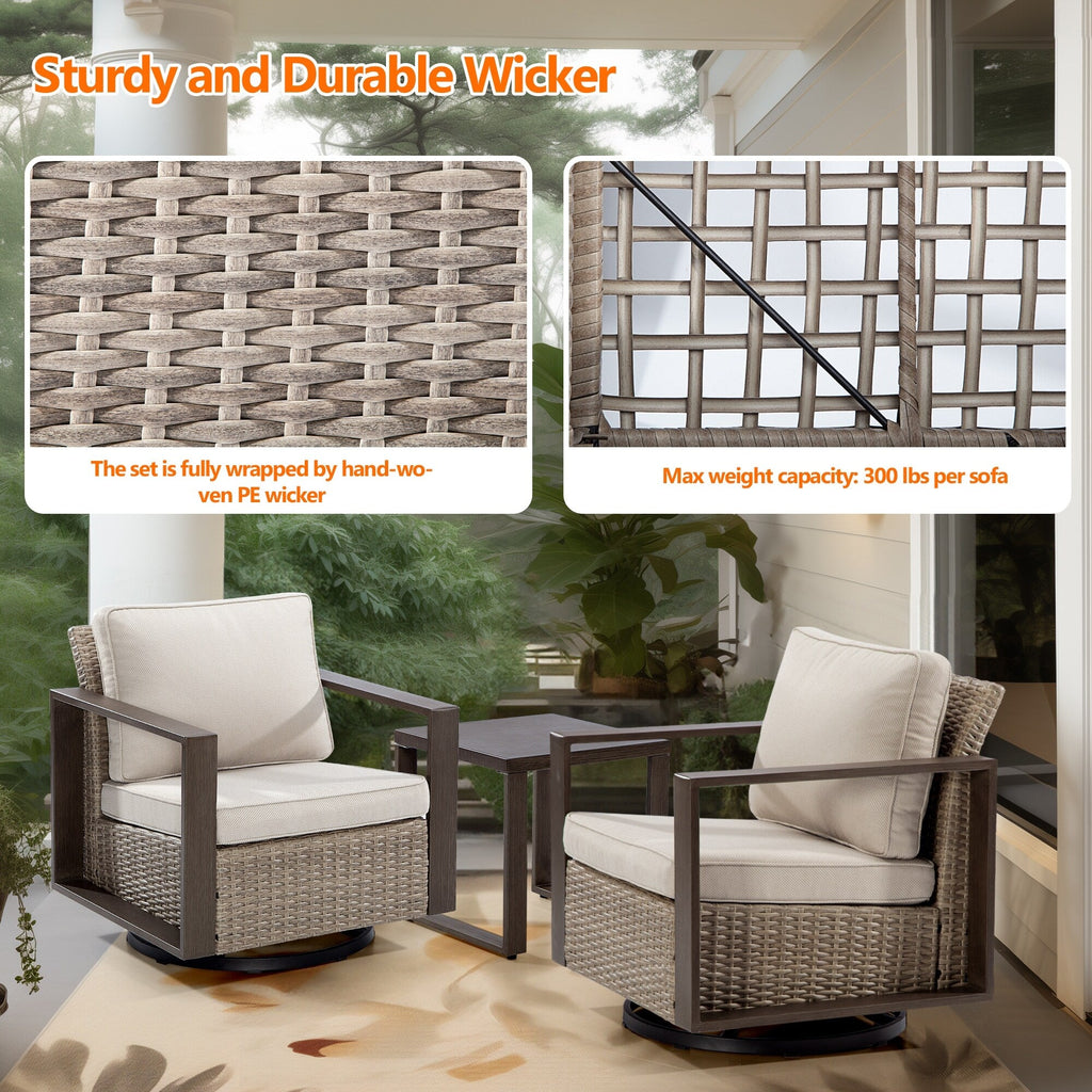 Ensemble de 3 chaises à bascule pivotantes d'extérieur Cozywor avec table d'appoint