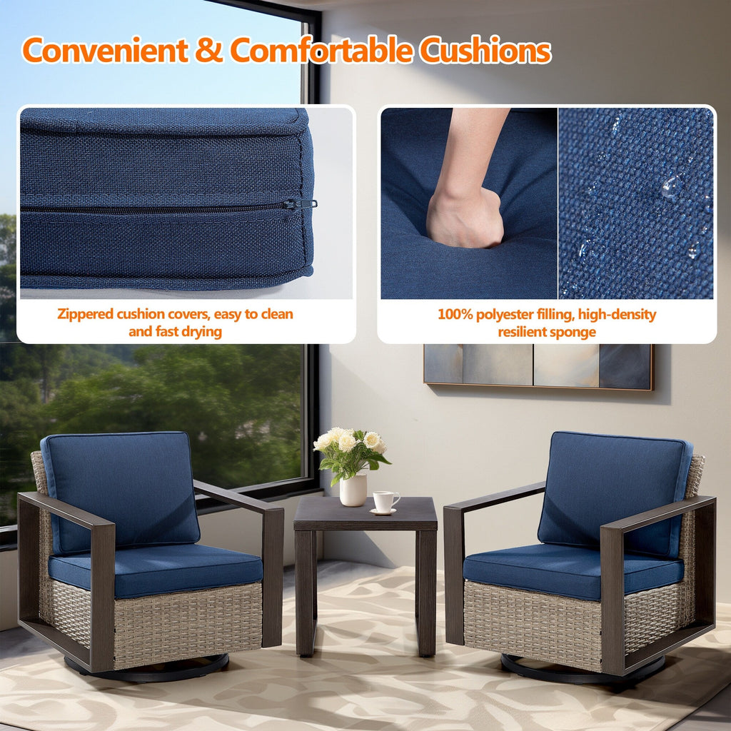 Ensemble de 3 chaises à bascule pivotantes d'extérieur Cozywor avec table d'appoint