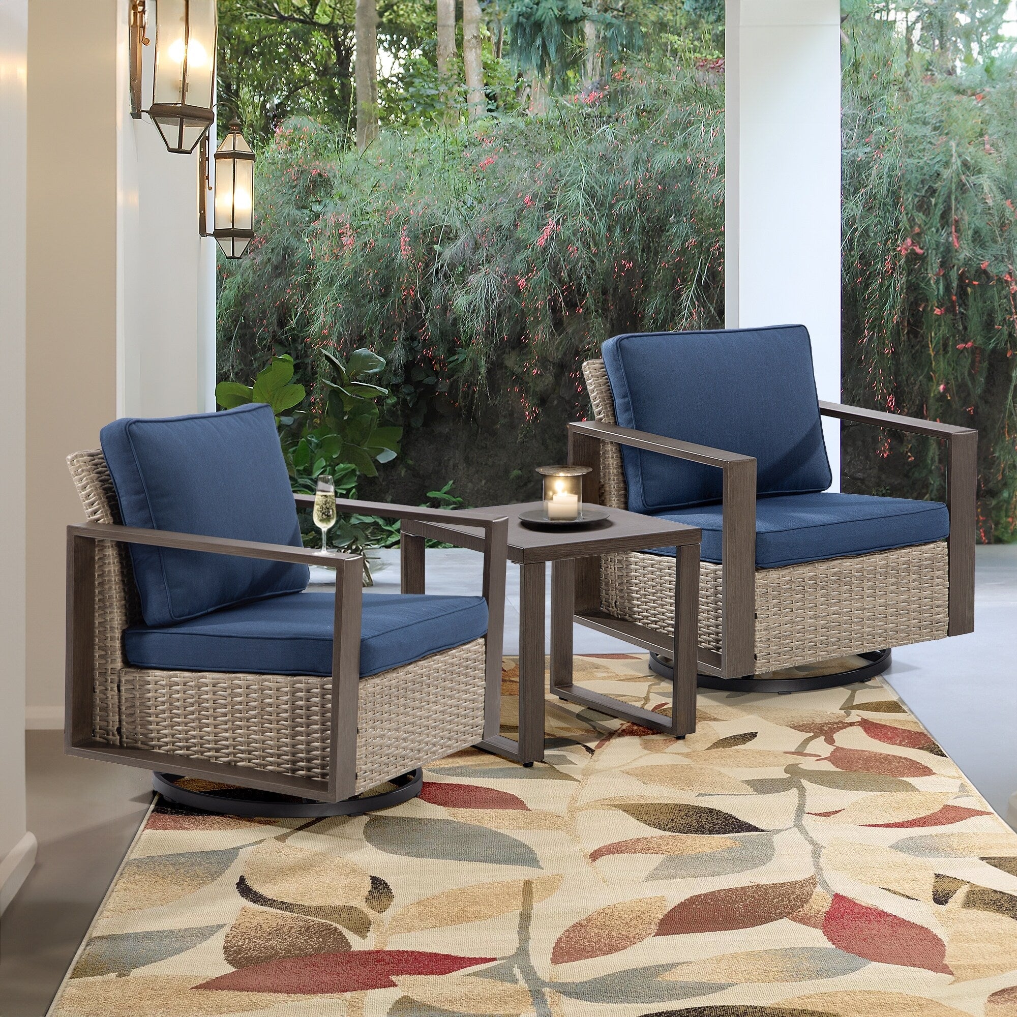 Ensemble de 3 chaises à bascule pivotantes d'extérieur Cozywor avec table d'appoint