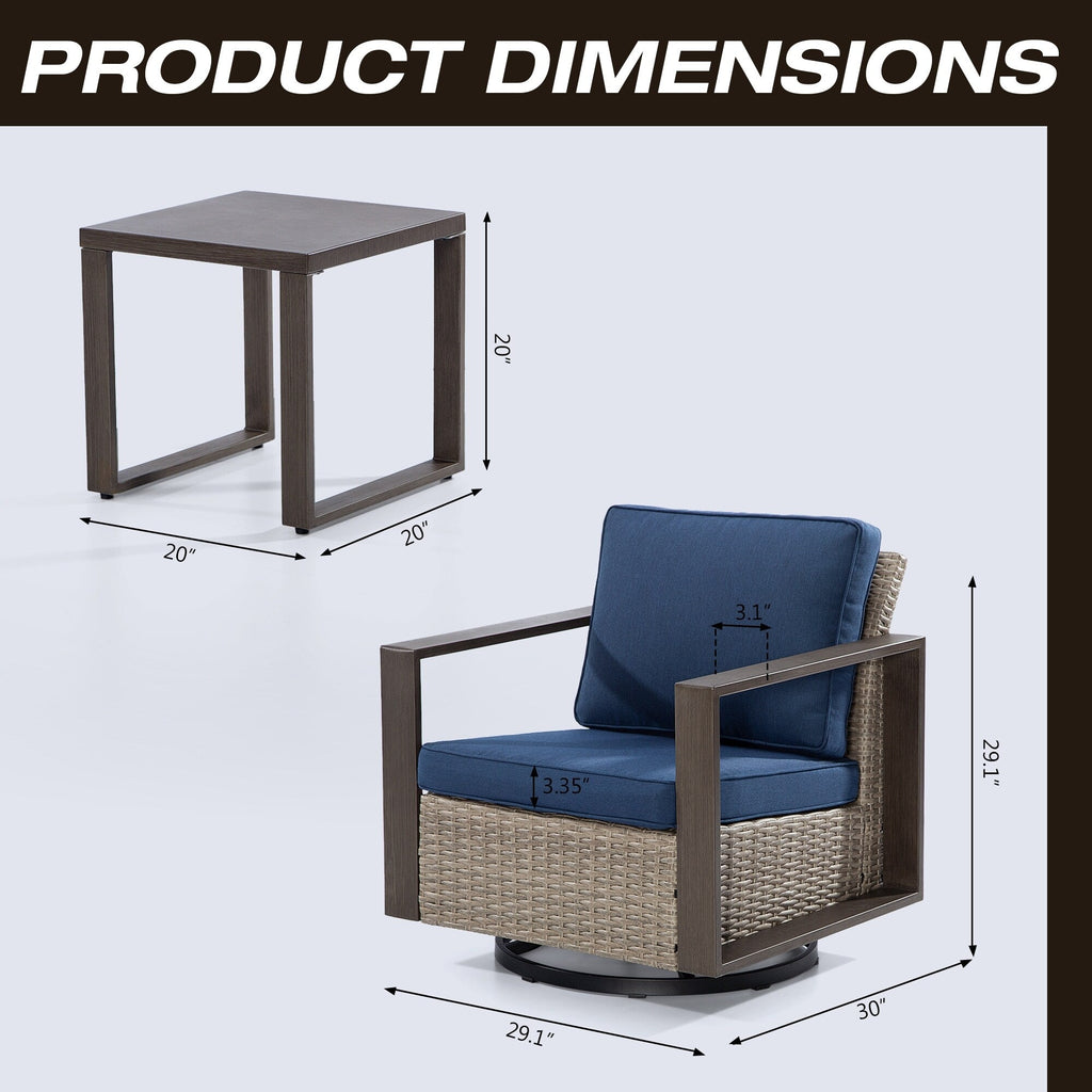 Ensemble de 3 chaises à bascule pivotantes d'extérieur Cozywor avec table d'appoint