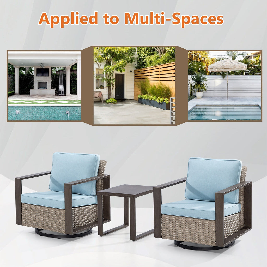 Ensemble de 3 chaises à bascule pivotantes d'extérieur Cozywor avec table d'appoint