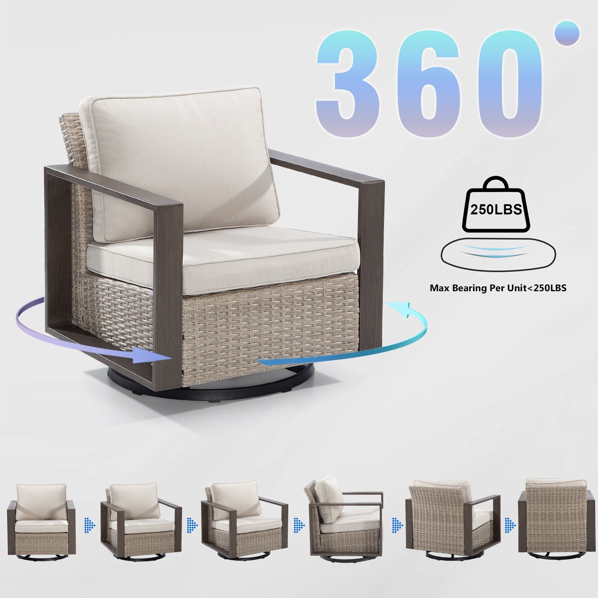 Ensemble de 3 chaises à bascule pivotantes d'extérieur Cozywor avec table d'appoint