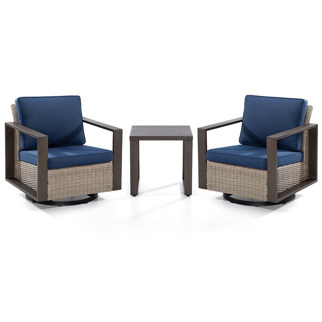 Ensemble de 3 chaises à bascule pivotantes d'extérieur Cozywor avec table d'appoint