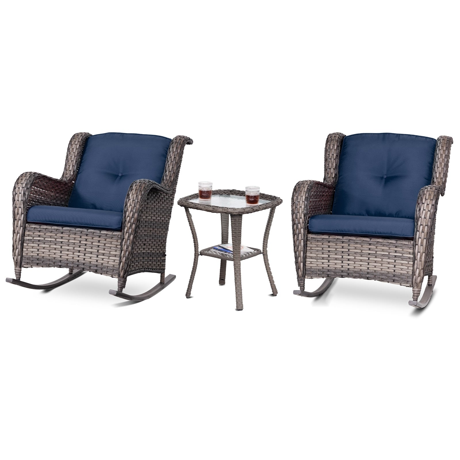 Ensemble de 3 chaises à bascule d'extérieur en osier Cozywor