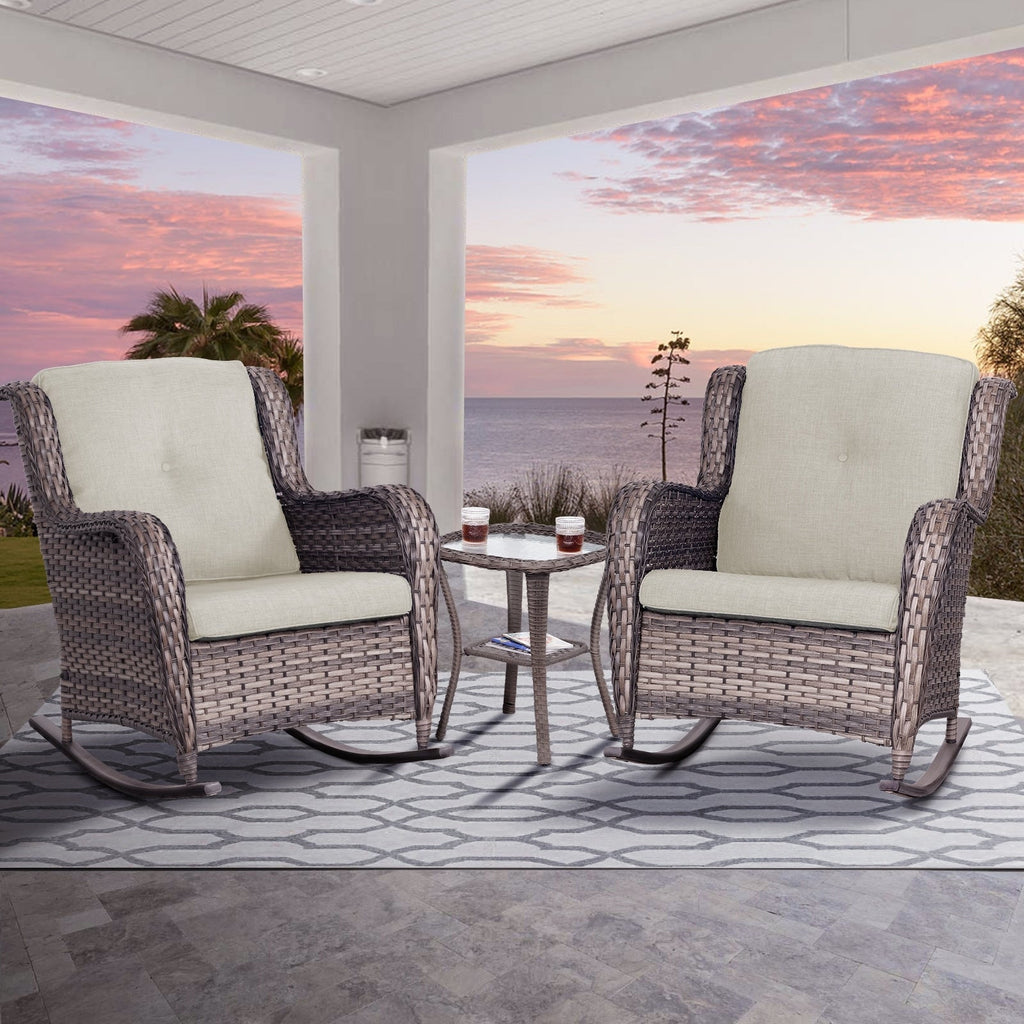 Ensemble de 3 chaises à bascule d'extérieur en osier Cozywor