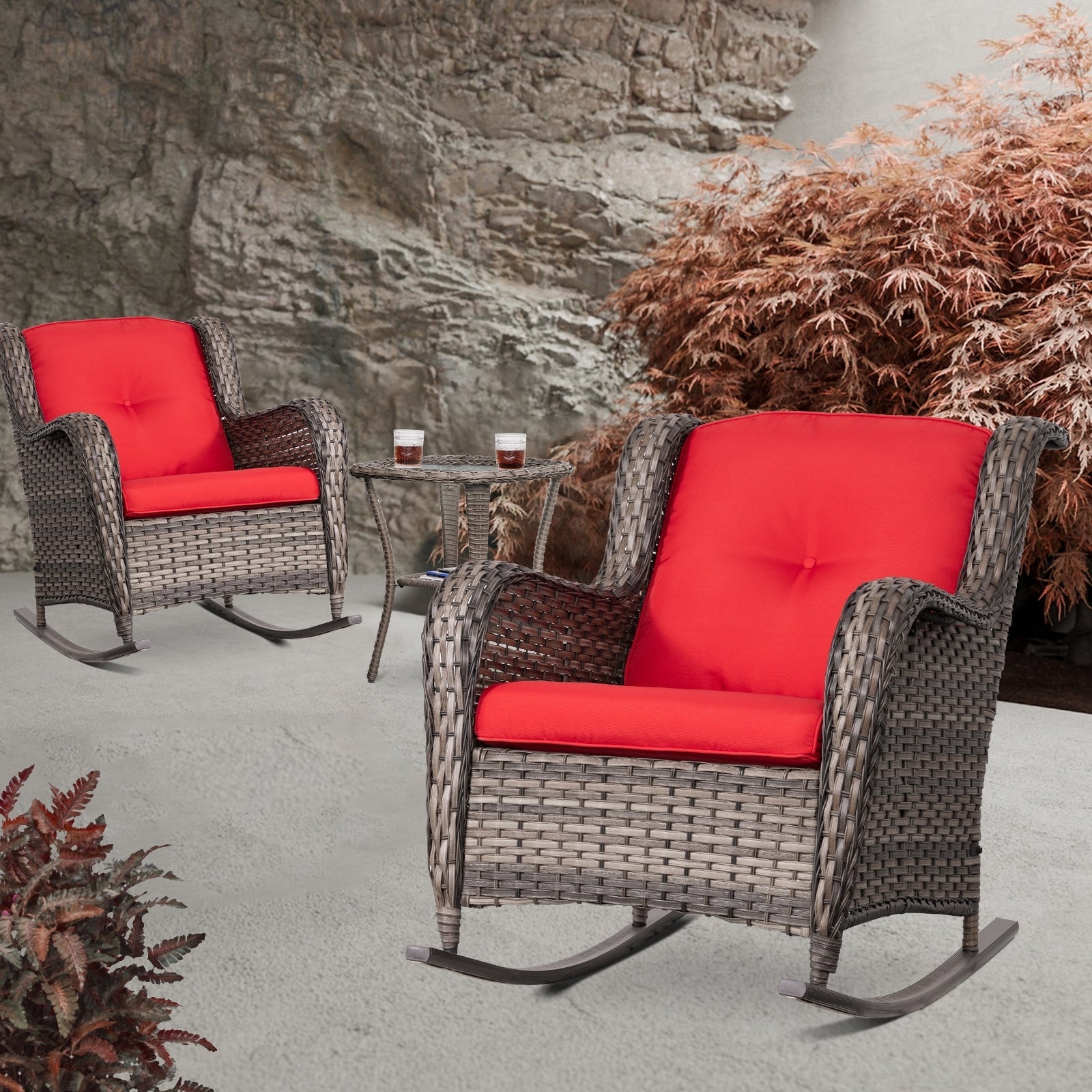 Ensemble de 3 chaises à bascule d'extérieur en osier Cozywor