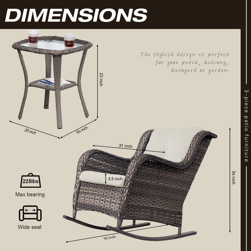 Ensemble de 3 chaises à bascule d'extérieur en osier Cozywor