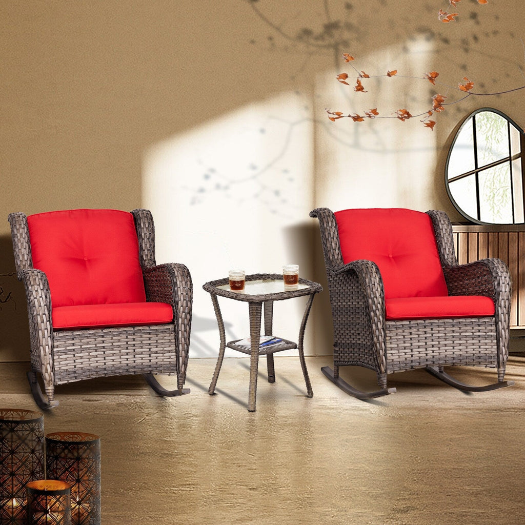 Ensemble de 3 chaises à bascule d'extérieur en osier Cozywor