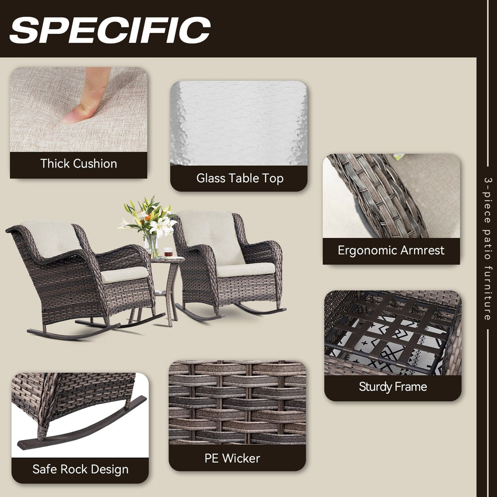 Ensemble de 3 chaises à bascule d'extérieur en osier Cozywor