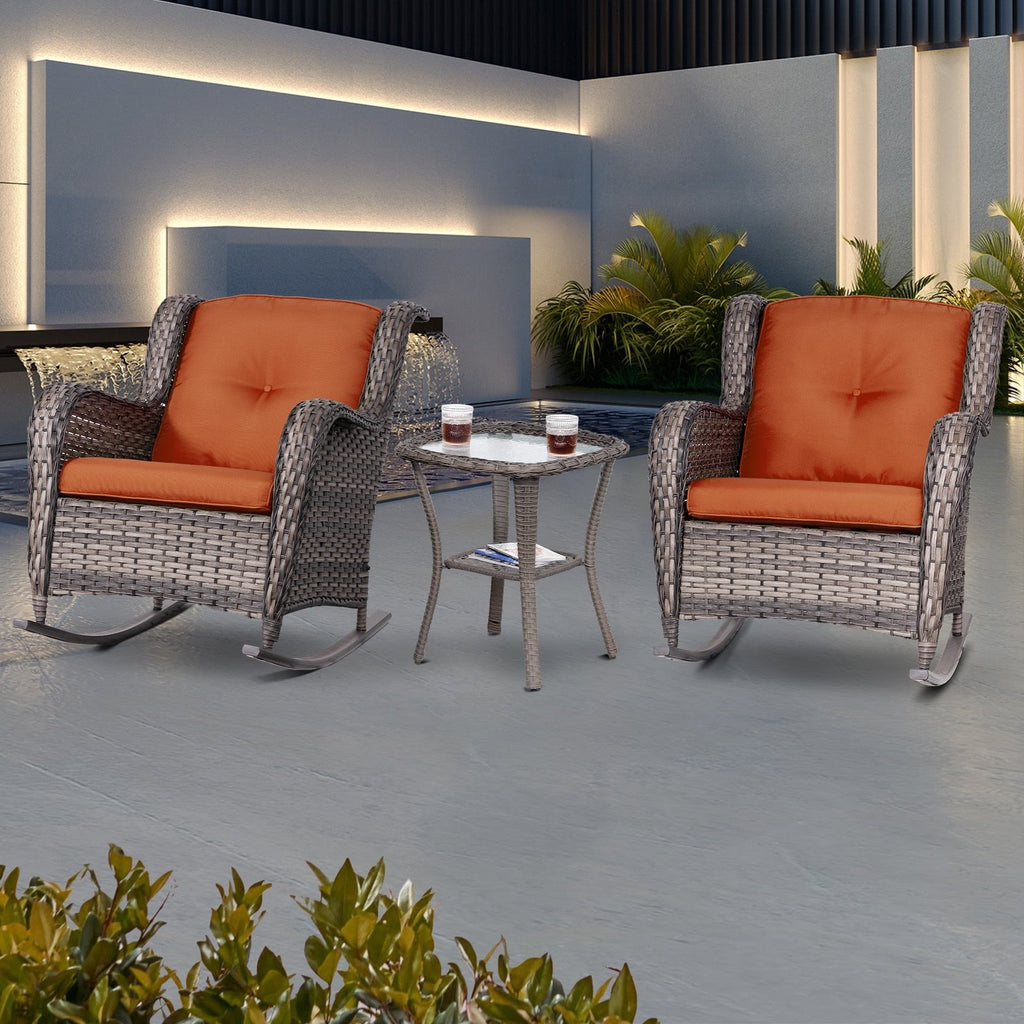 Ensemble de 3 chaises à bascule d'extérieur en osier Cozywor