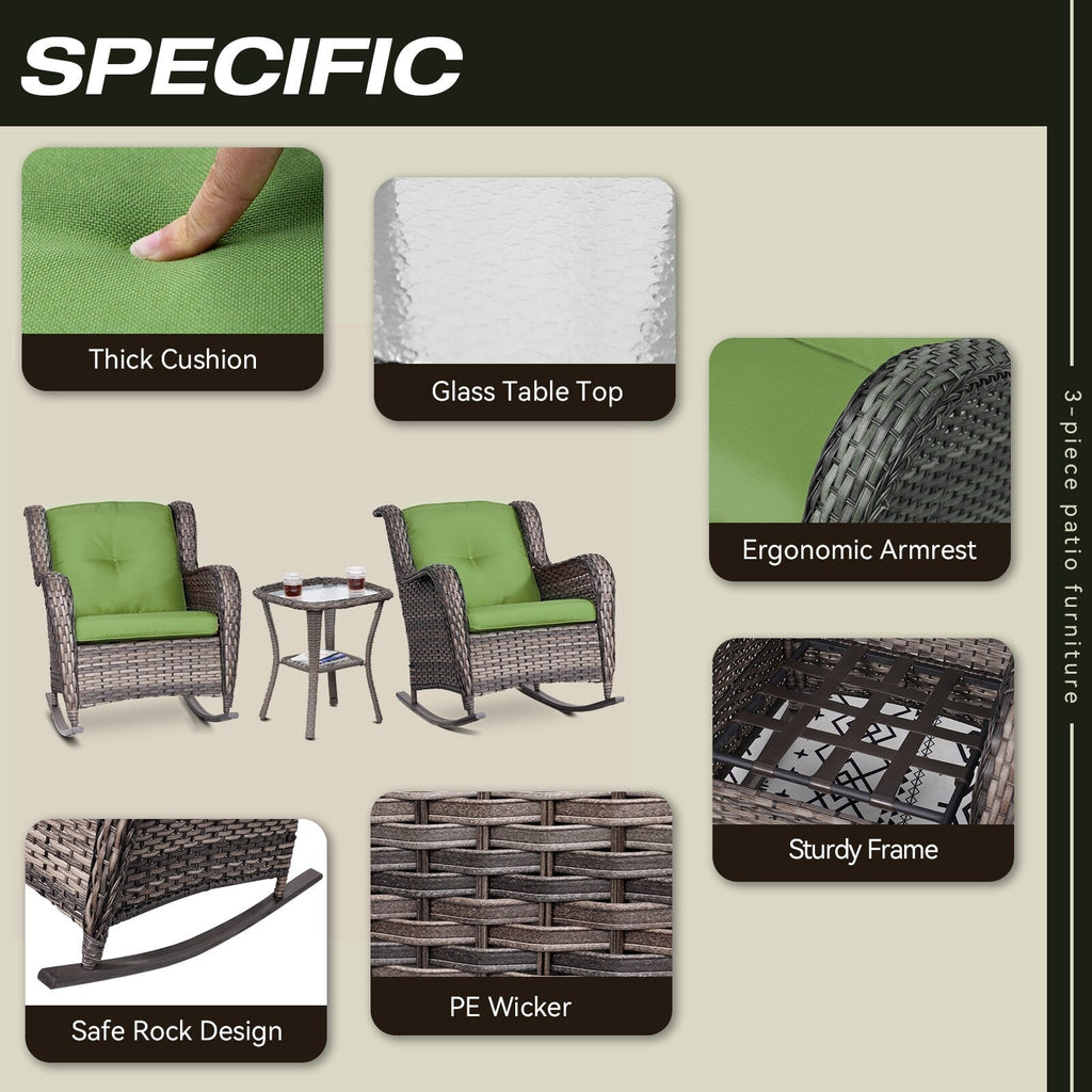 Ensemble de 3 chaises à bascule d'extérieur en osier Cozywor