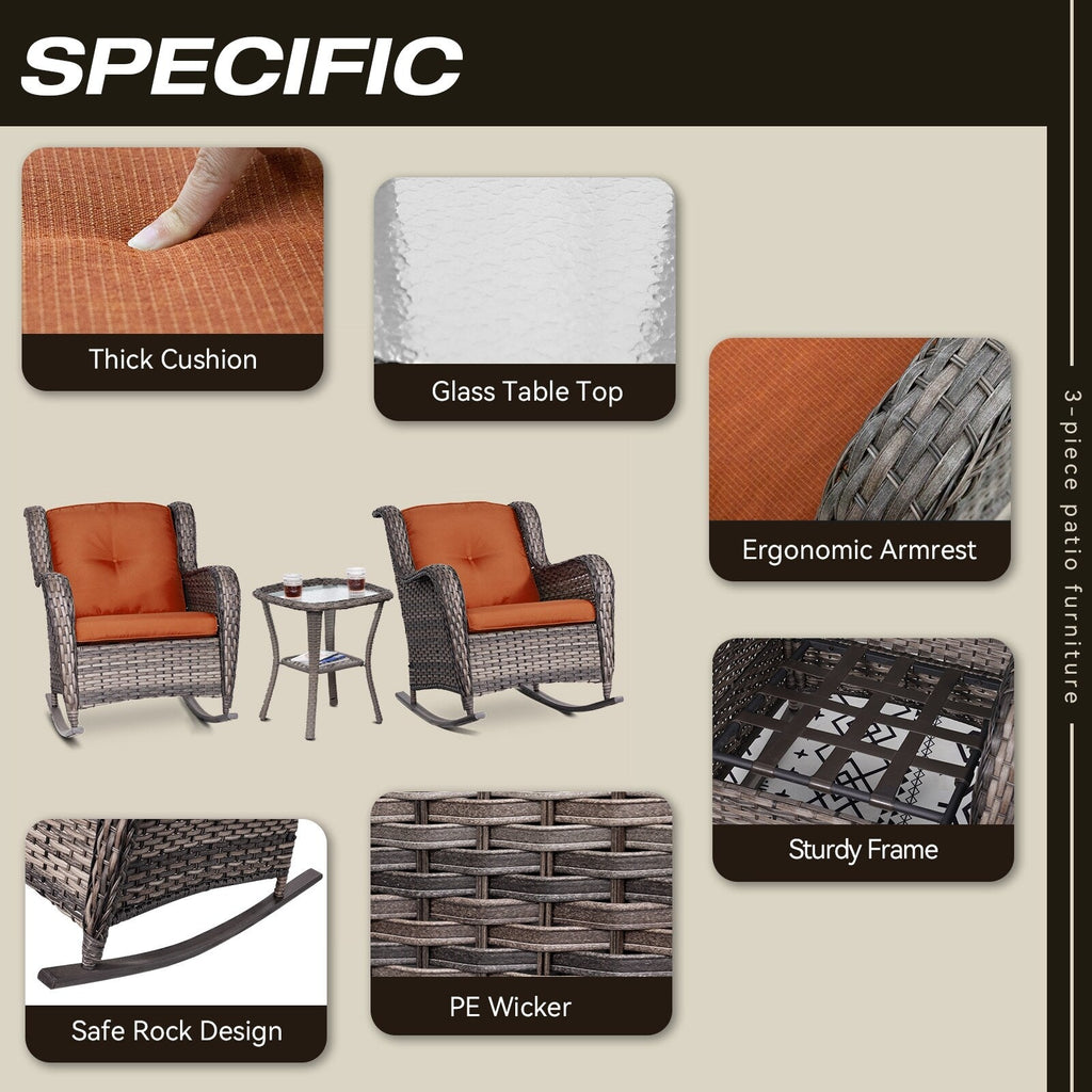 Ensemble de 3 chaises à bascule d'extérieur en osier Cozywor