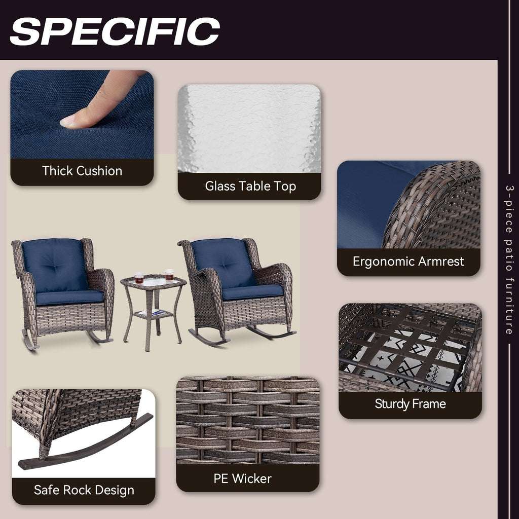 Ensemble de 3 chaises à bascule d'extérieur en osier Cozywor