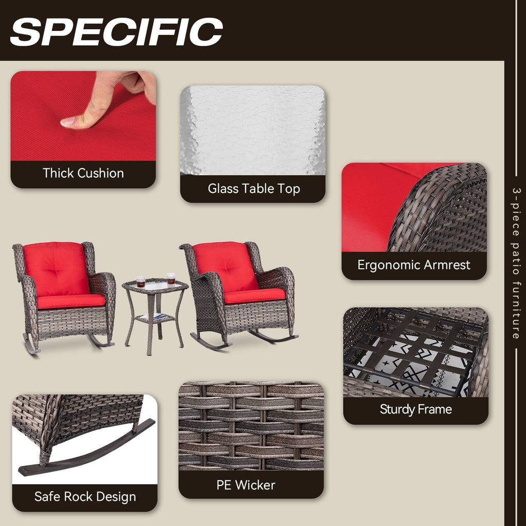 Ensemble de 3 chaises à bascule d'extérieur en osier Cozywor