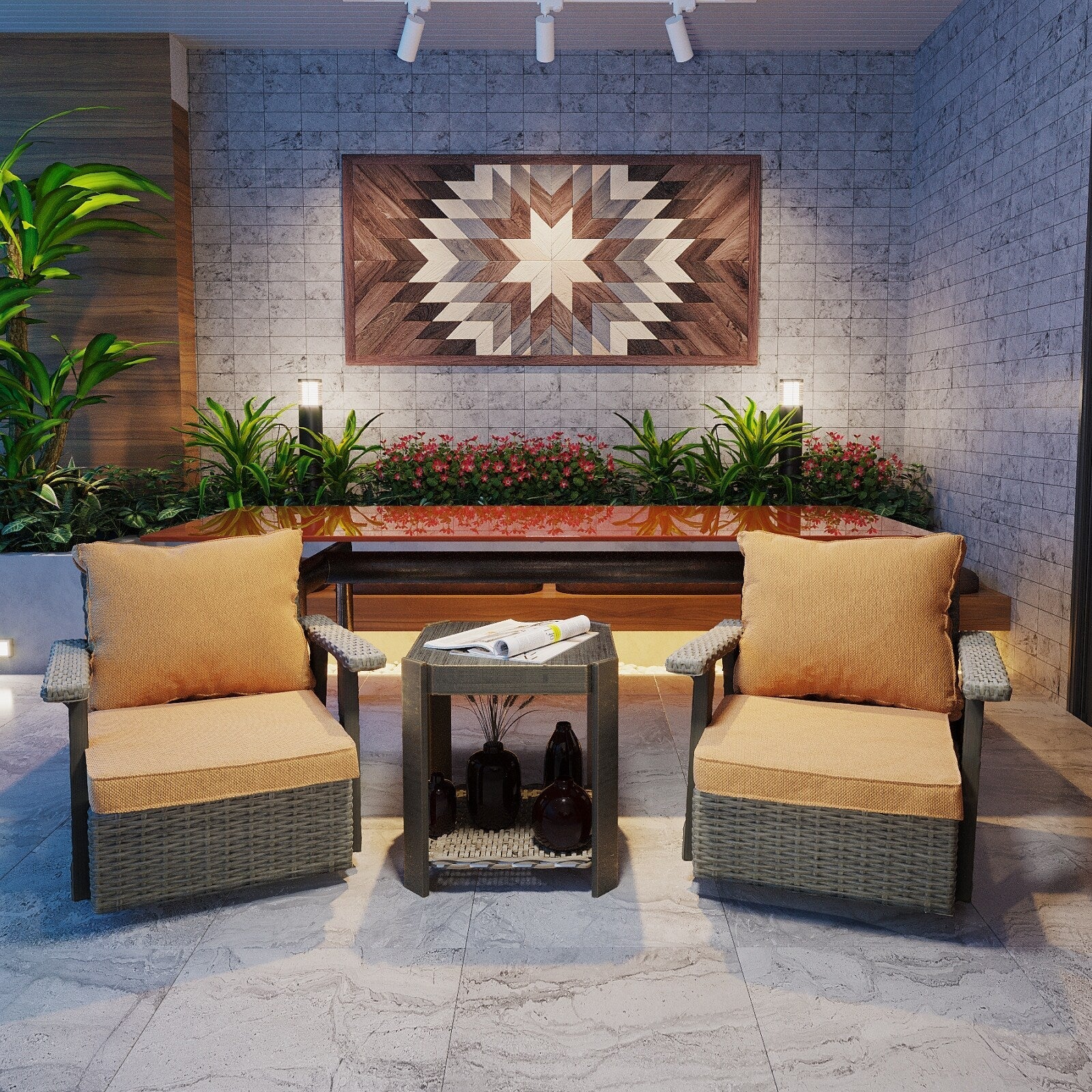 Ensemble de 3 chaises pivotantes à bascule en osier pour patio Cozywor