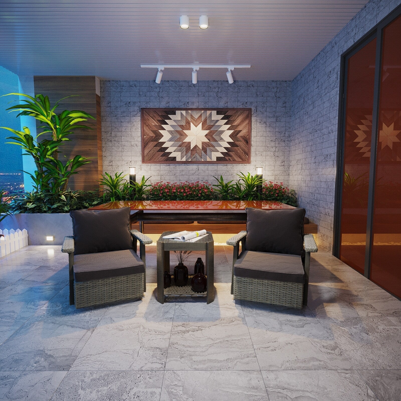 Ensemble de 3 chaises pivotantes à bascule en osier pour patio Cozywor