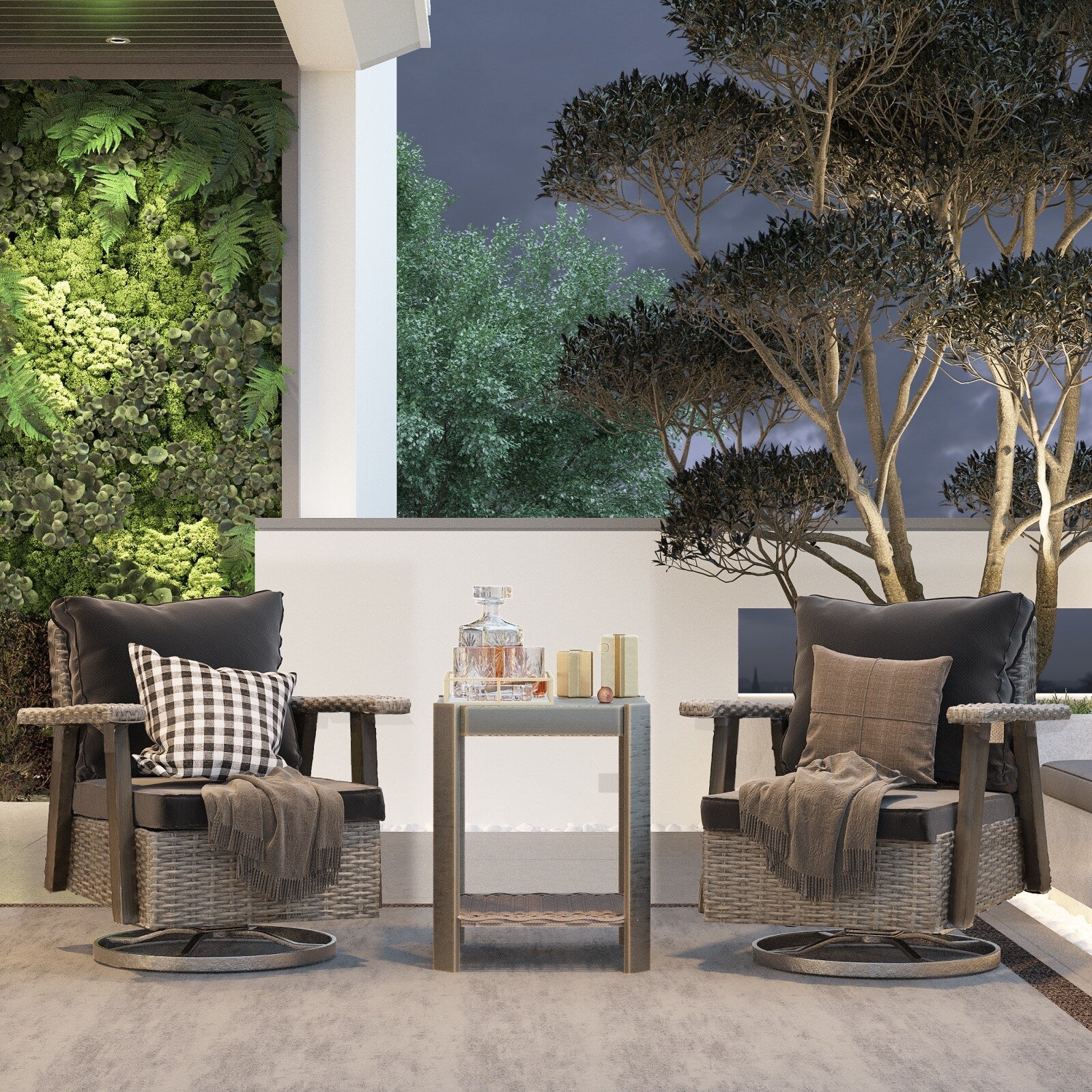 Ensemble de 3 chaises pivotantes à bascule en osier pour patio Cozywor