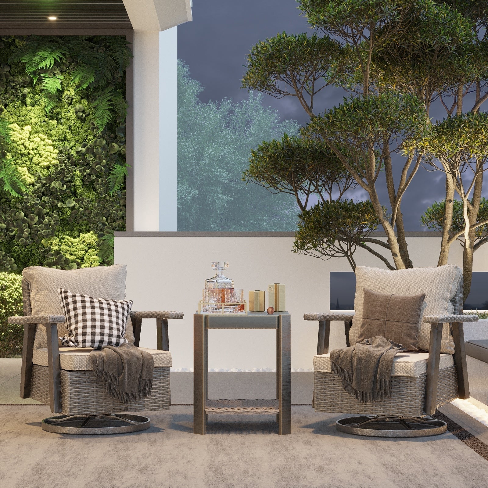 Ensemble de 3 chaises pivotantes à bascule en osier pour patio Cozywor