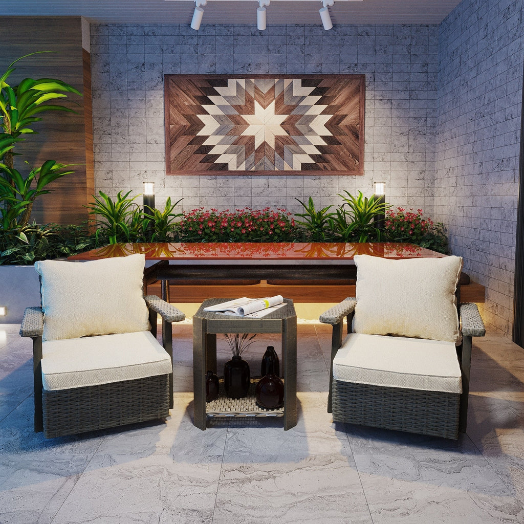 Ensemble de 3 chaises pivotantes à bascule en osier pour patio Cozywor