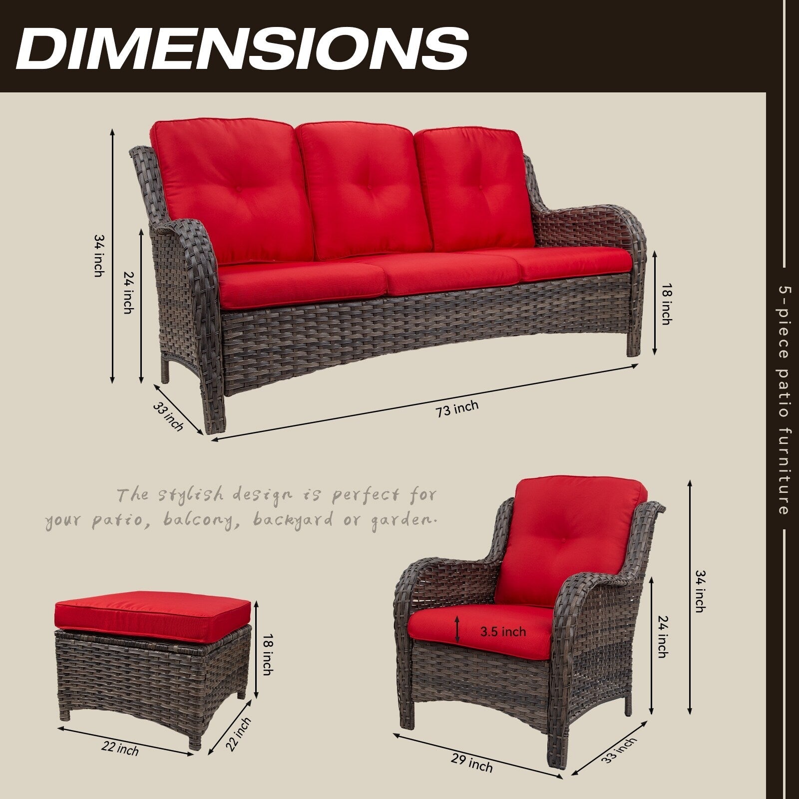 Ensemble de conversation extérieur en osier Cozywor 5 pièces pour patio