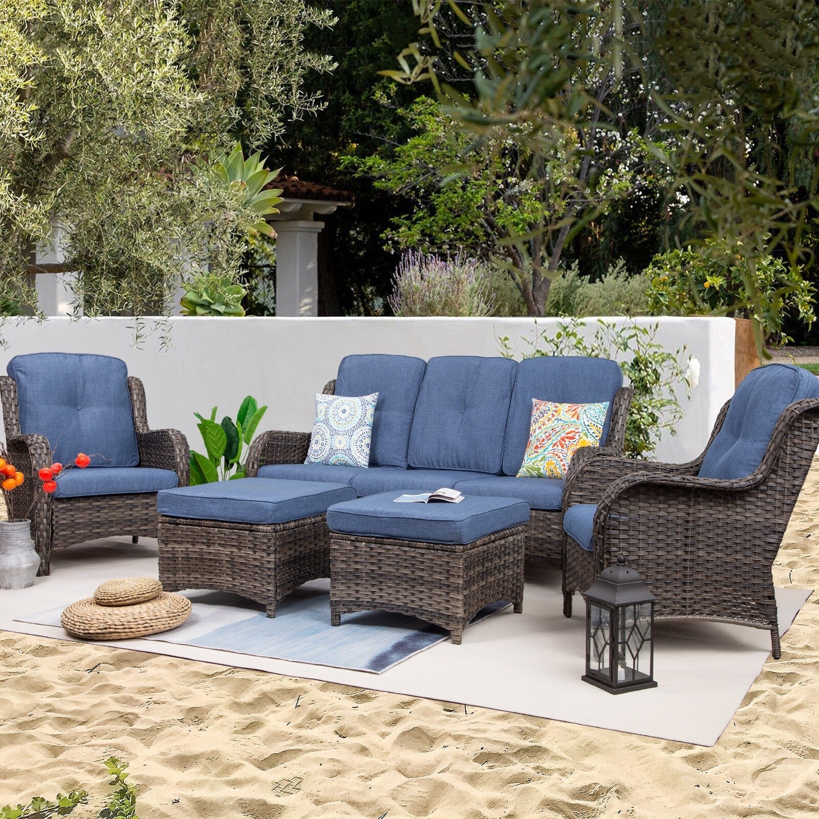 Ensemble de conversation extérieur en osier Cozywor 5 pièces pour patio