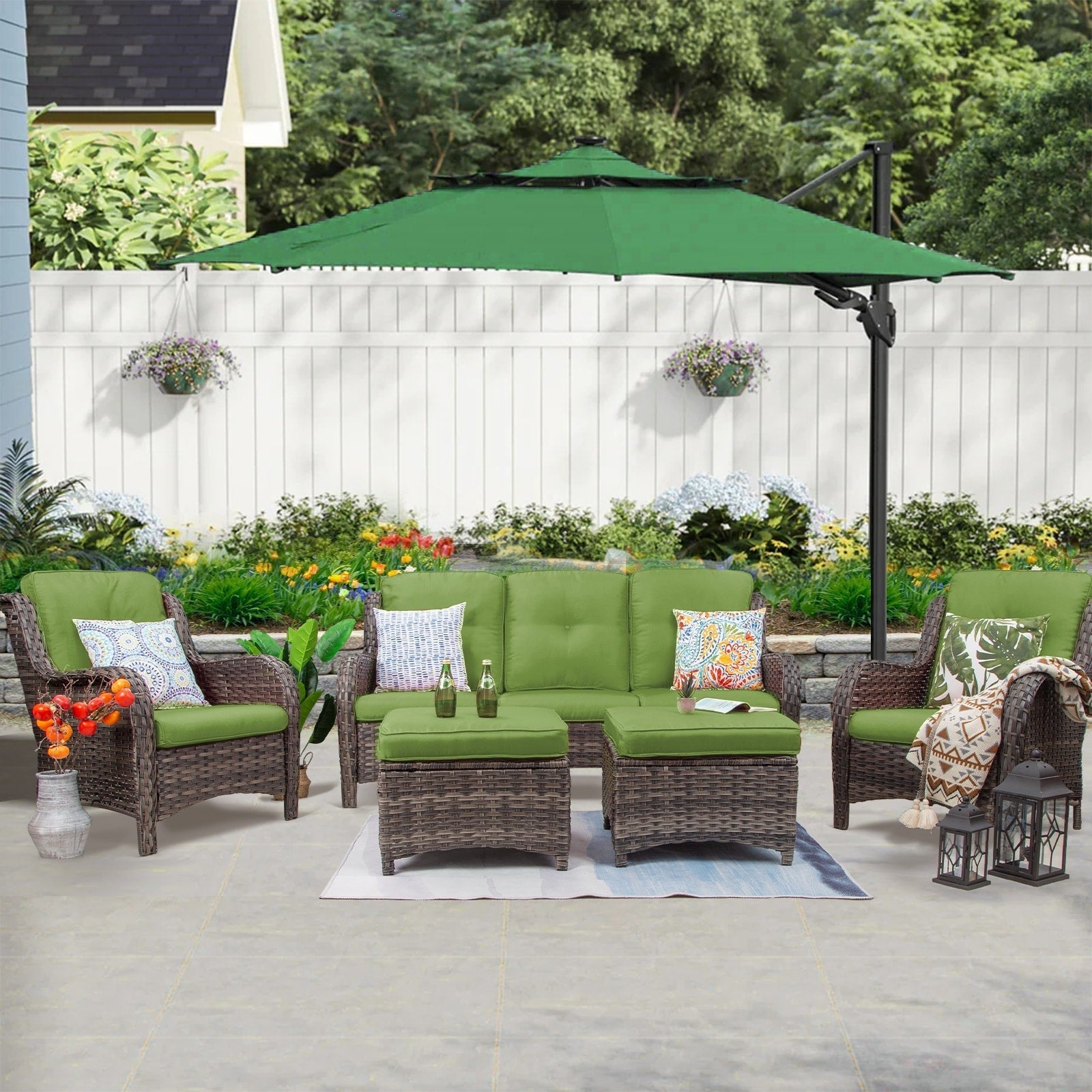 Ensemble de conversation extérieur en osier Cozywor 5 pièces pour patio