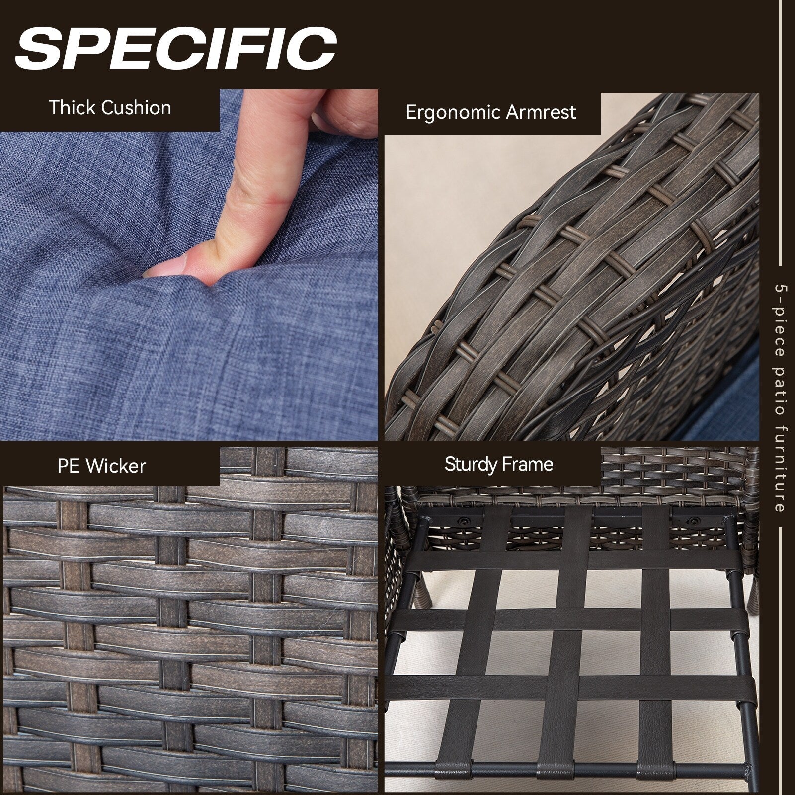 Ensemble de conversation extérieur en osier Cozywor 5 pièces pour patio