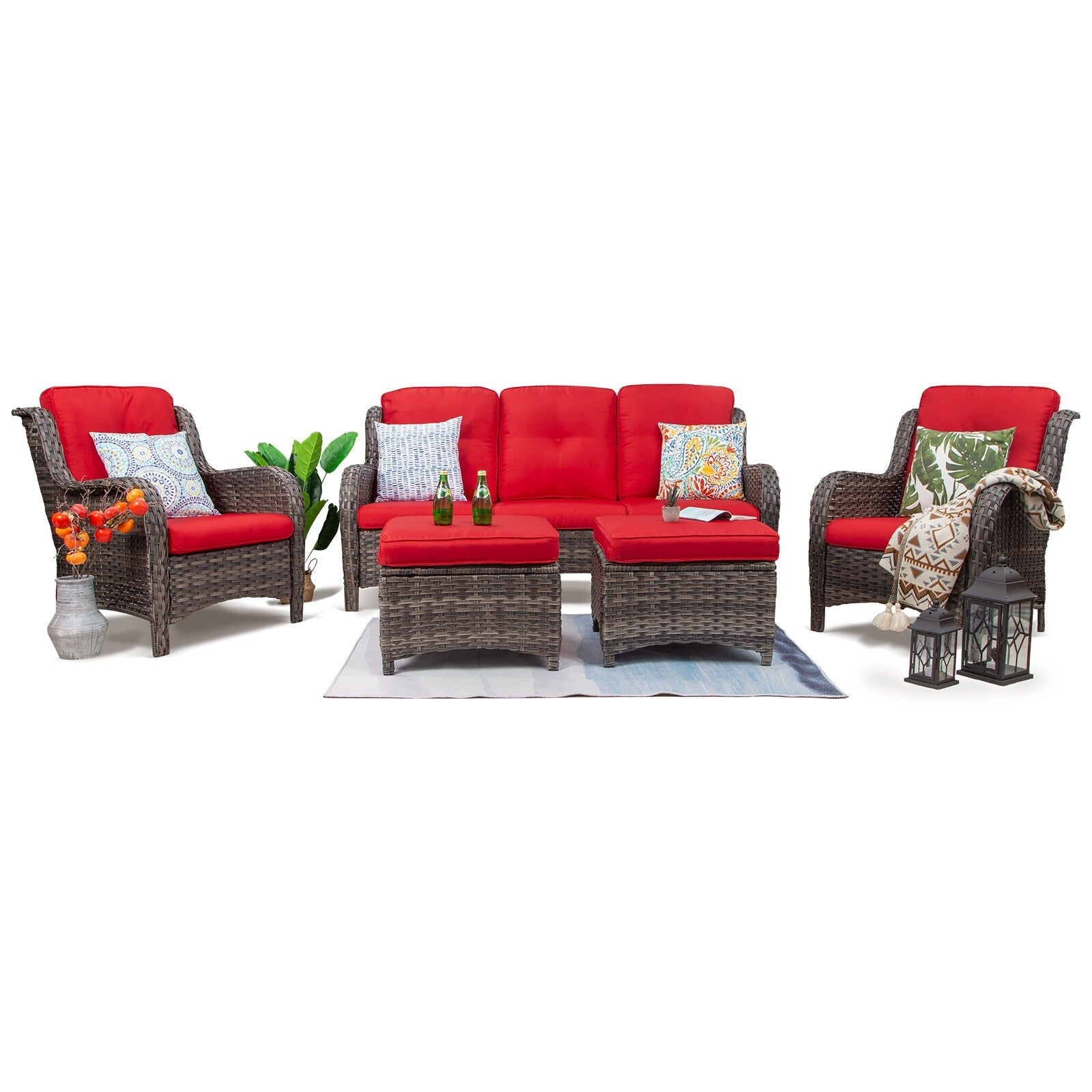 Ensemble de conversation extérieur en osier Cozywor 5 pièces pour patio