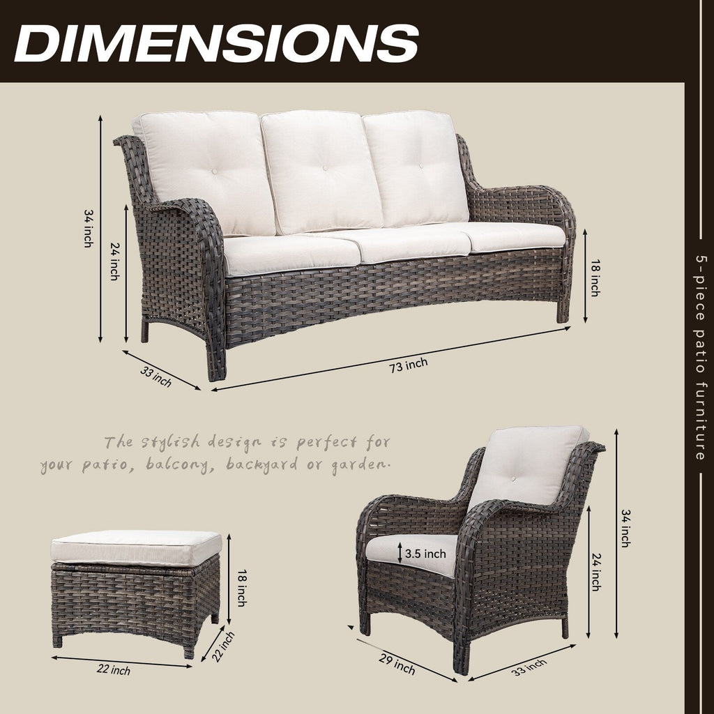 Ensemble de conversation extérieur en osier Cozywor 5 pièces pour patio
