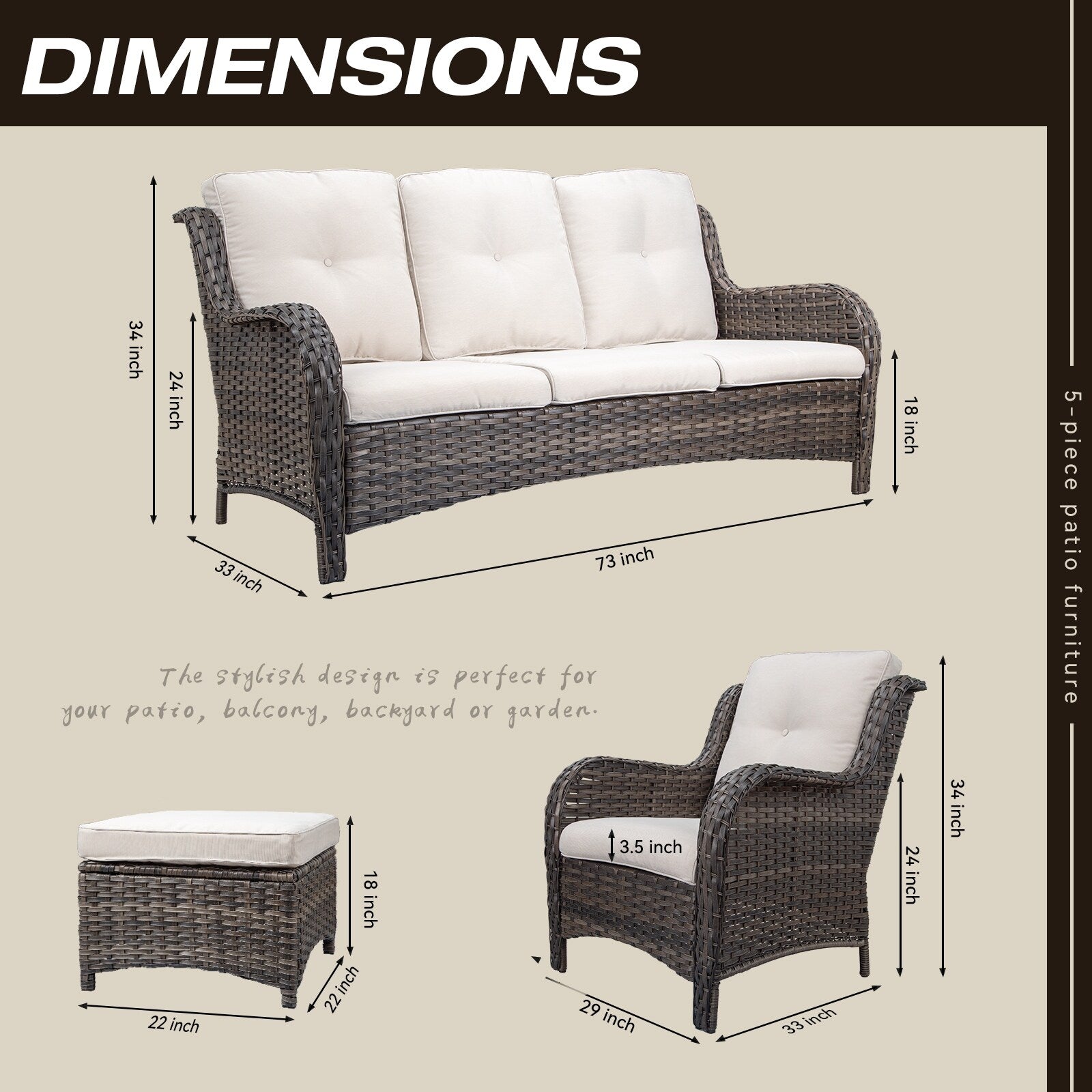 Ensemble de conversation extérieur en osier Cozywor 5 pièces pour patio