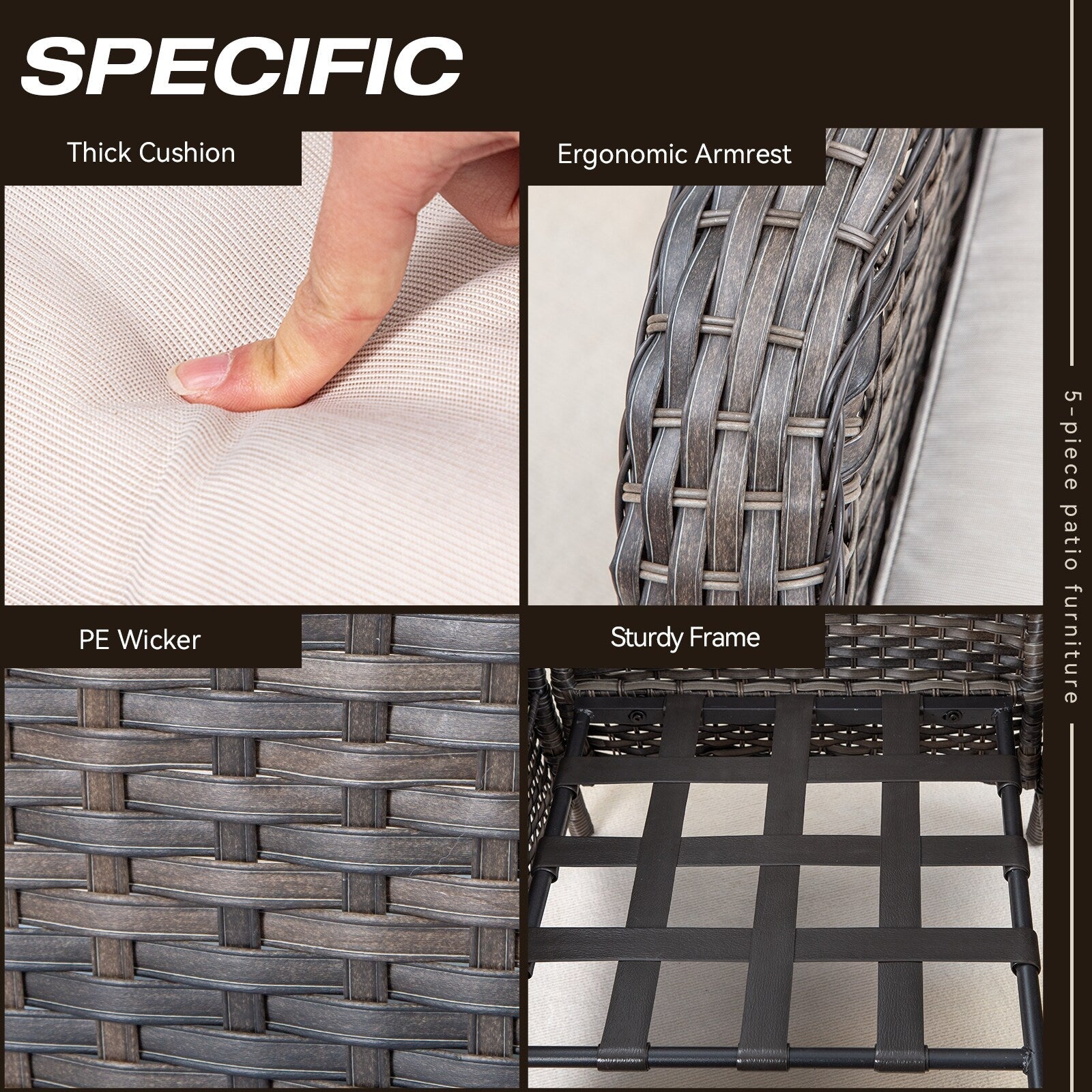 Ensemble de conversation extérieur en osier Cozywor 5 pièces pour patio