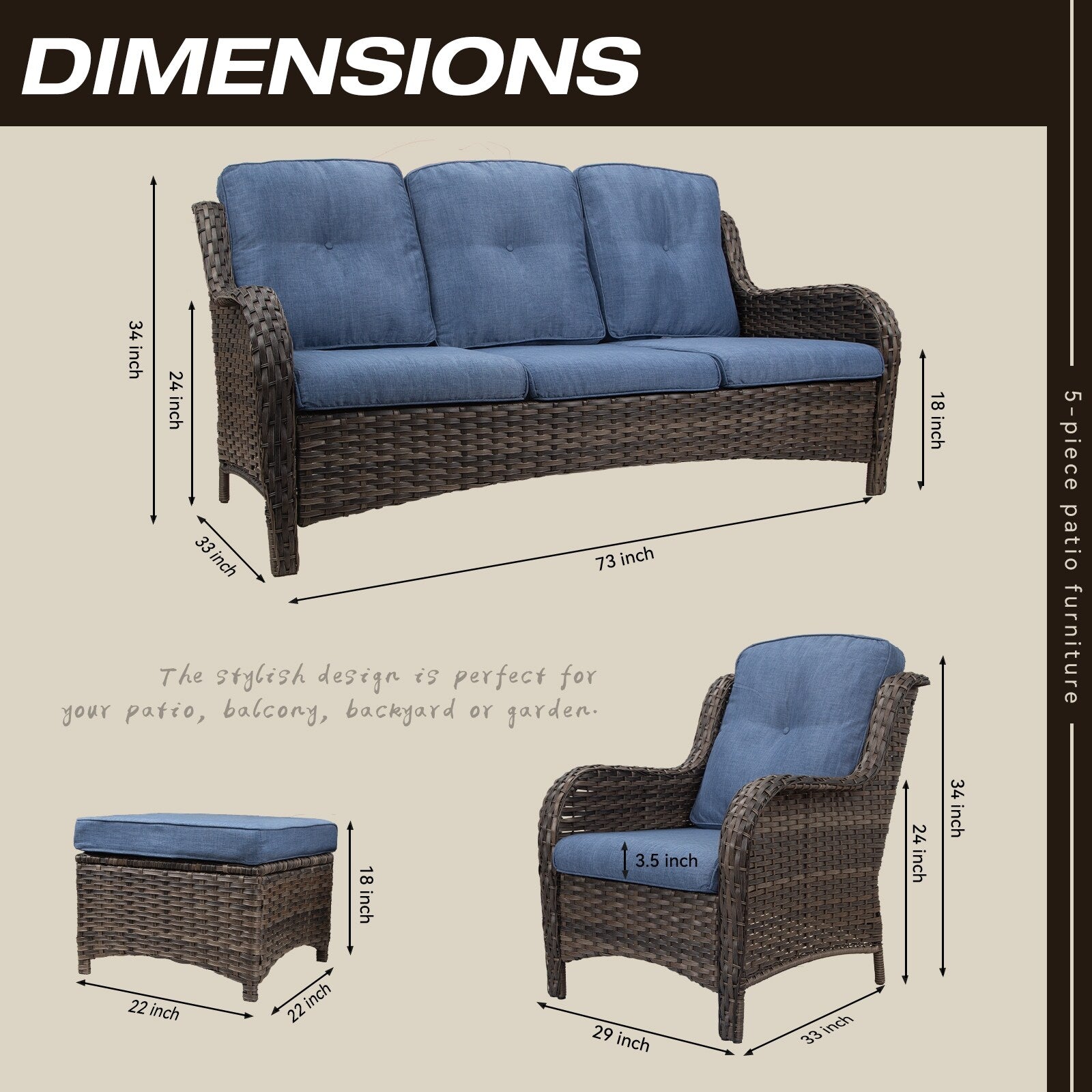 Ensemble de conversation extérieur en osier Cozywor 5 pièces pour patio