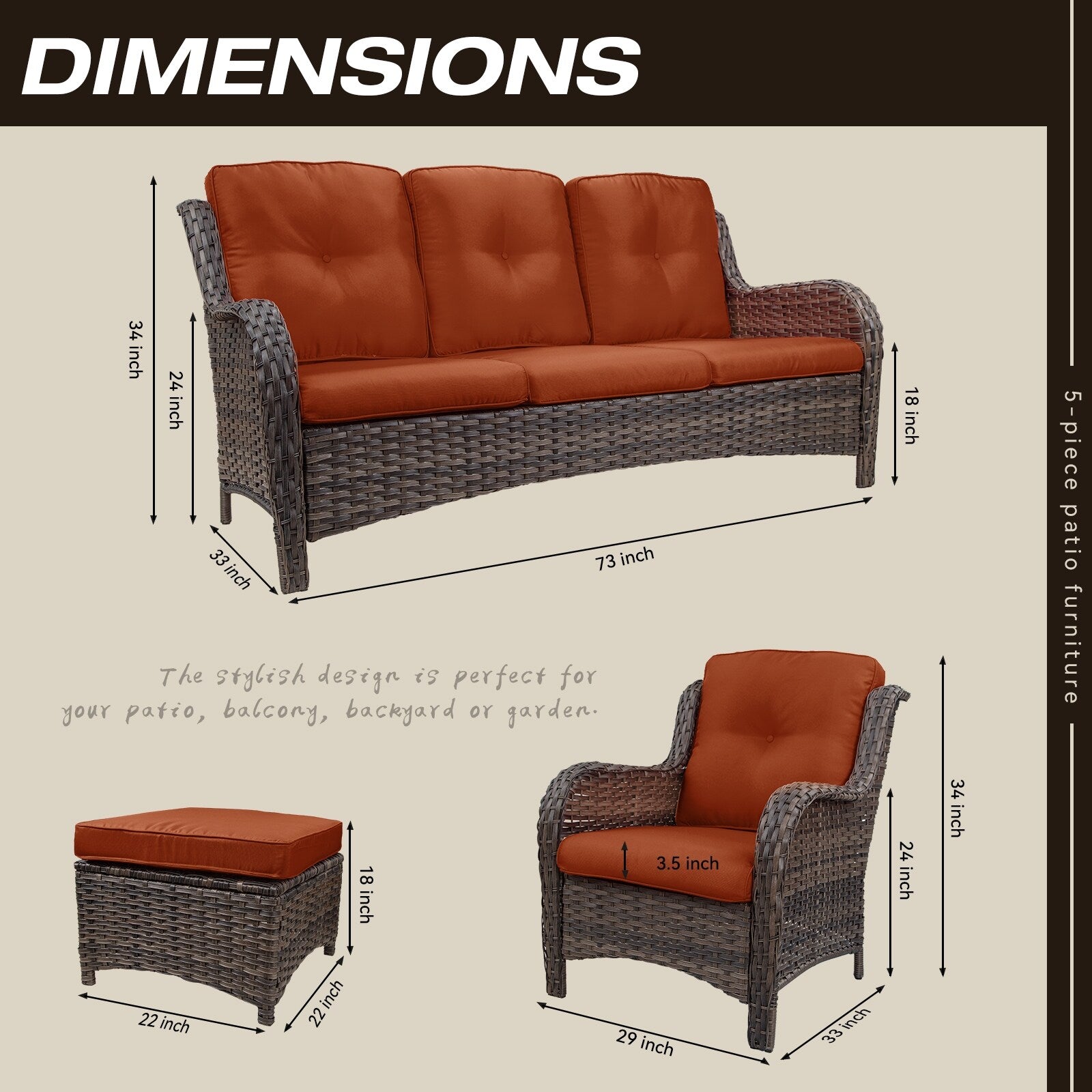 Ensemble de conversation extérieur en osier Cozywor 5 pièces pour patio