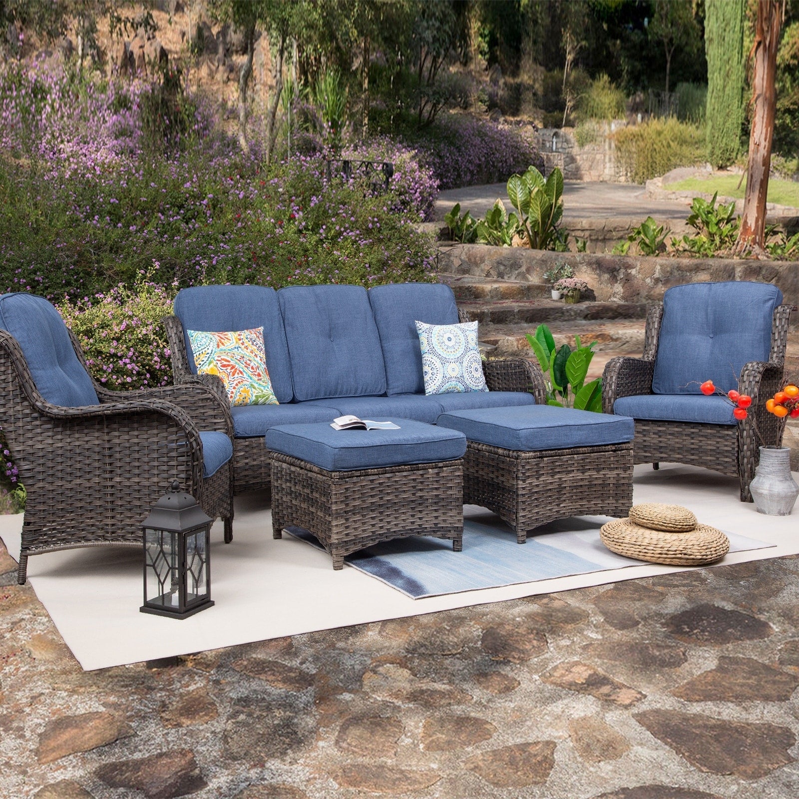 Ensemble de conversation extérieur en osier Cozywor 5 pièces pour patio