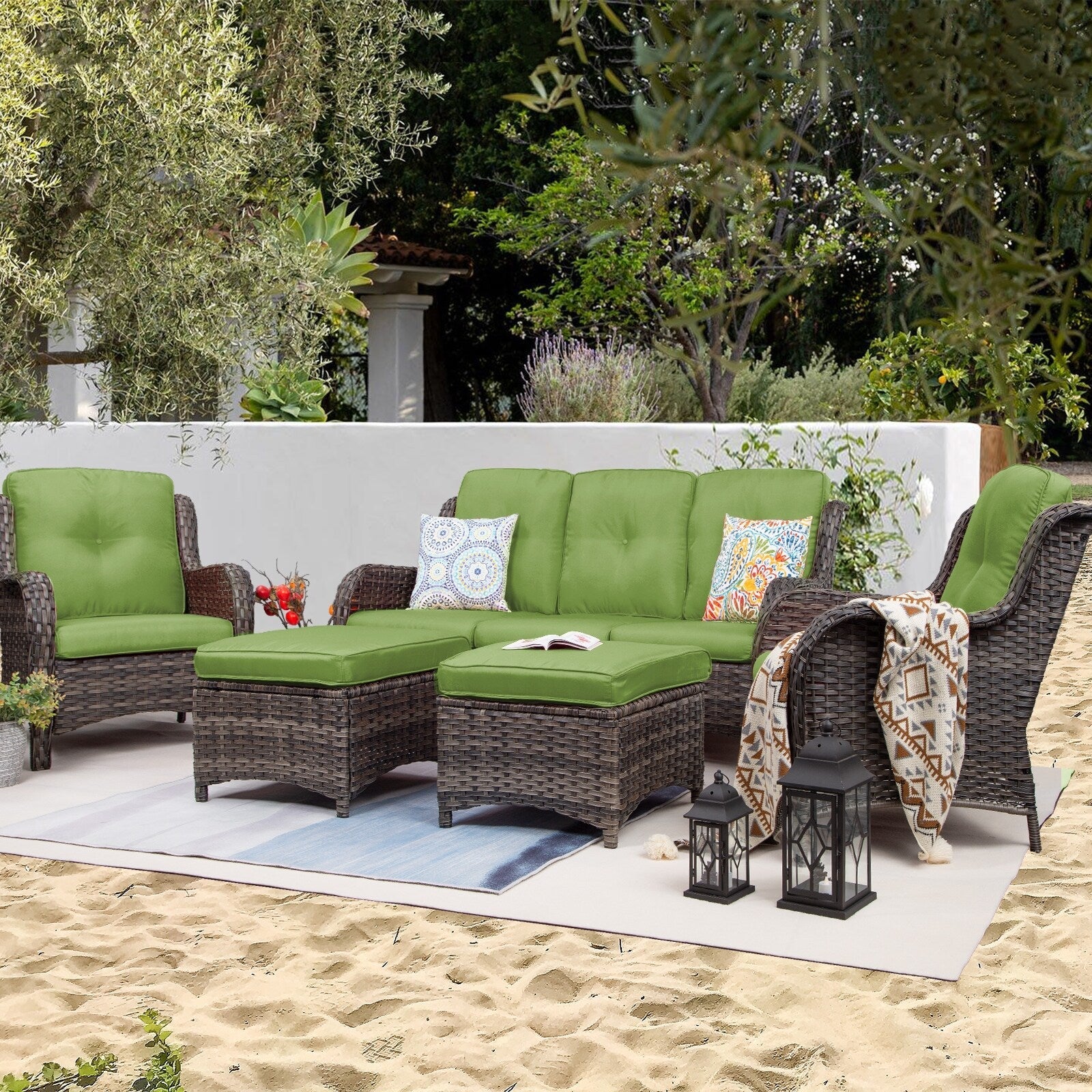 Ensemble de conversation extérieur en osier Cozywor 5 pièces pour patio