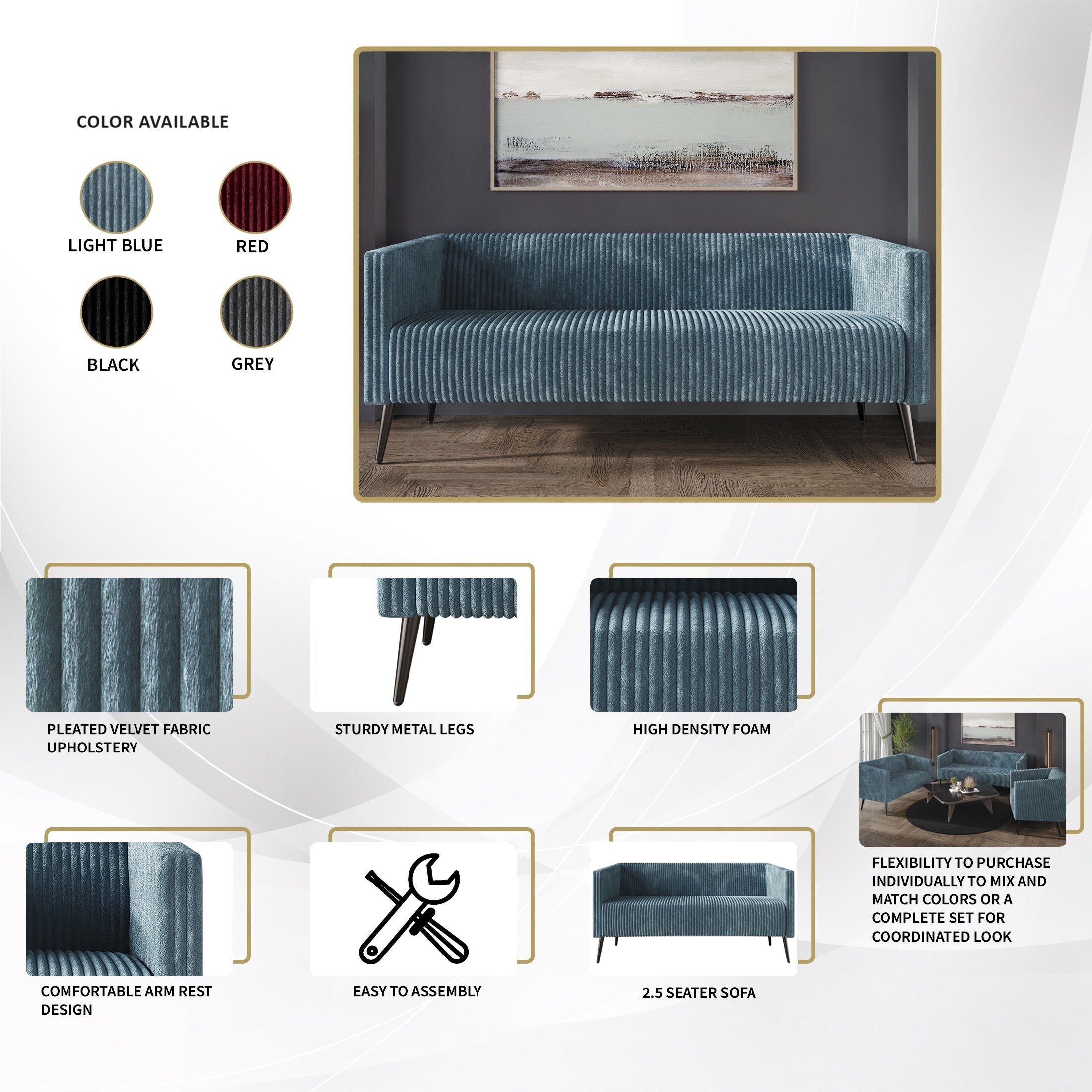 Canapé rembourré en velours côtelé CraftPorch moderne et glamour