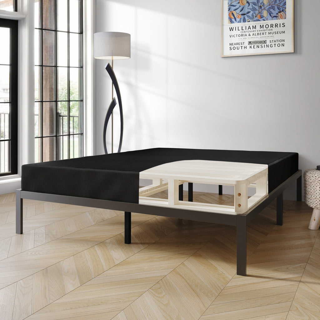 Sommier à ressorts en bois massif CraftPorch de 5 pouces avec lattes en bois et revêtement en lin noir