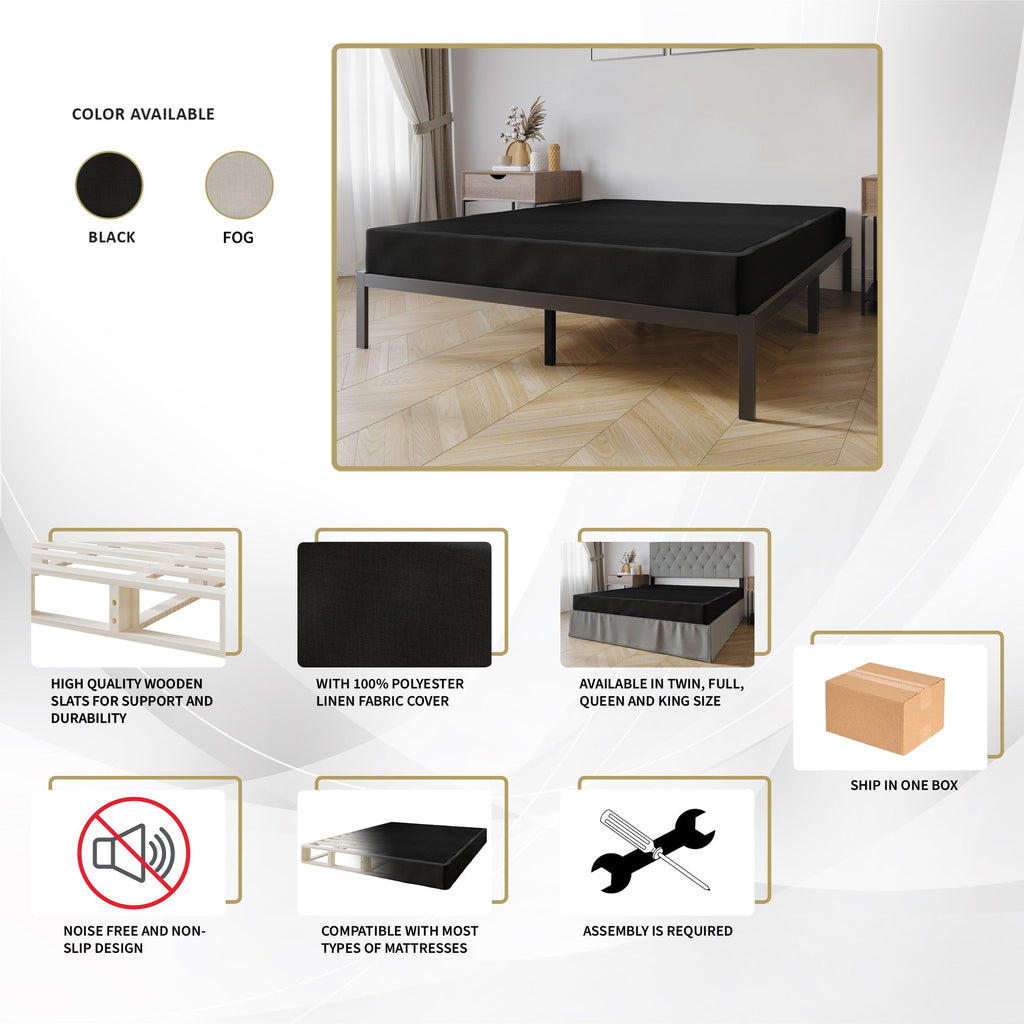 Sommier à ressorts en bois massif CraftPorch de 5 pouces avec lattes en bois et revêtement en lin noir