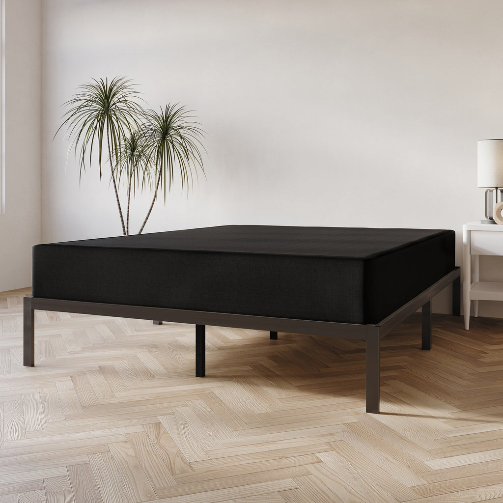 Sommier à ressorts en bois massif CraftPorch de 20 cm avec lattes en bois et revêtement en lin noir