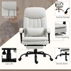 Fauteuil de bureau pivotant à 360° en microfibre crème avec massage par vibrations, chauffage lombaire, coussin lombaire, repose-pieds et hauteur réglable