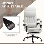 Fauteuil de bureau pivotant à 360° en microfibre crème avec massage par vibrations, chauffage lombaire, coussin lombaire, repose-pieds et hauteur réglable