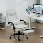 Fauteuil de bureau pivotant à 360° en microfibre crème avec massage par vibrations, chauffage lombaire, coussin lombaire, repose-pieds et hauteur réglable