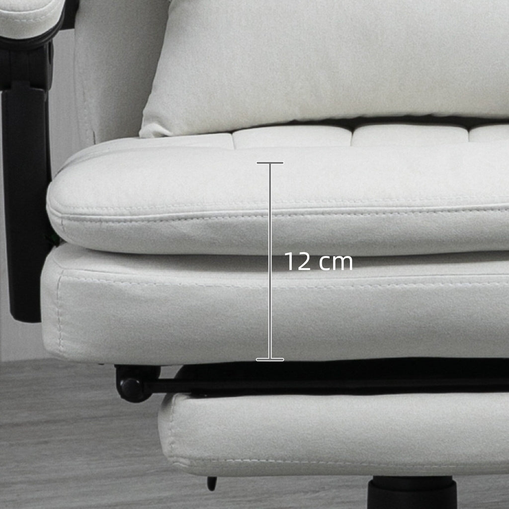 Fauteuil de bureau pivotant à 360° en microfibre crème avec massage par vibrations, chauffage lombaire, coussin lombaire, repose-pieds et hauteur réglable