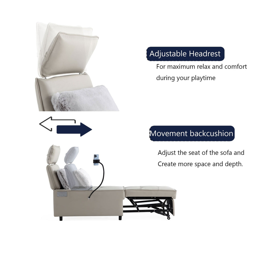 Canapé-lit 3 en 1 en cuir crème moderne 70,86 avec haut-parleur Bluetooth, 2 ports USB et support pour téléphone